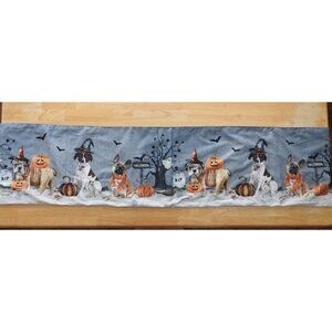 Halloween Dog Table Runner Witch Hat Pumpkins Fall Decor Beaded Accent Bulldog